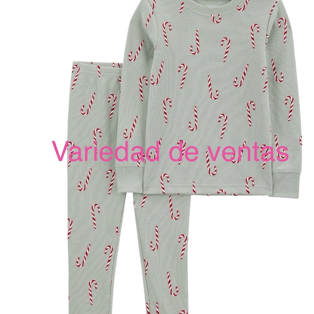 Kids Candy Cane Pajama Set - Gray and Red
